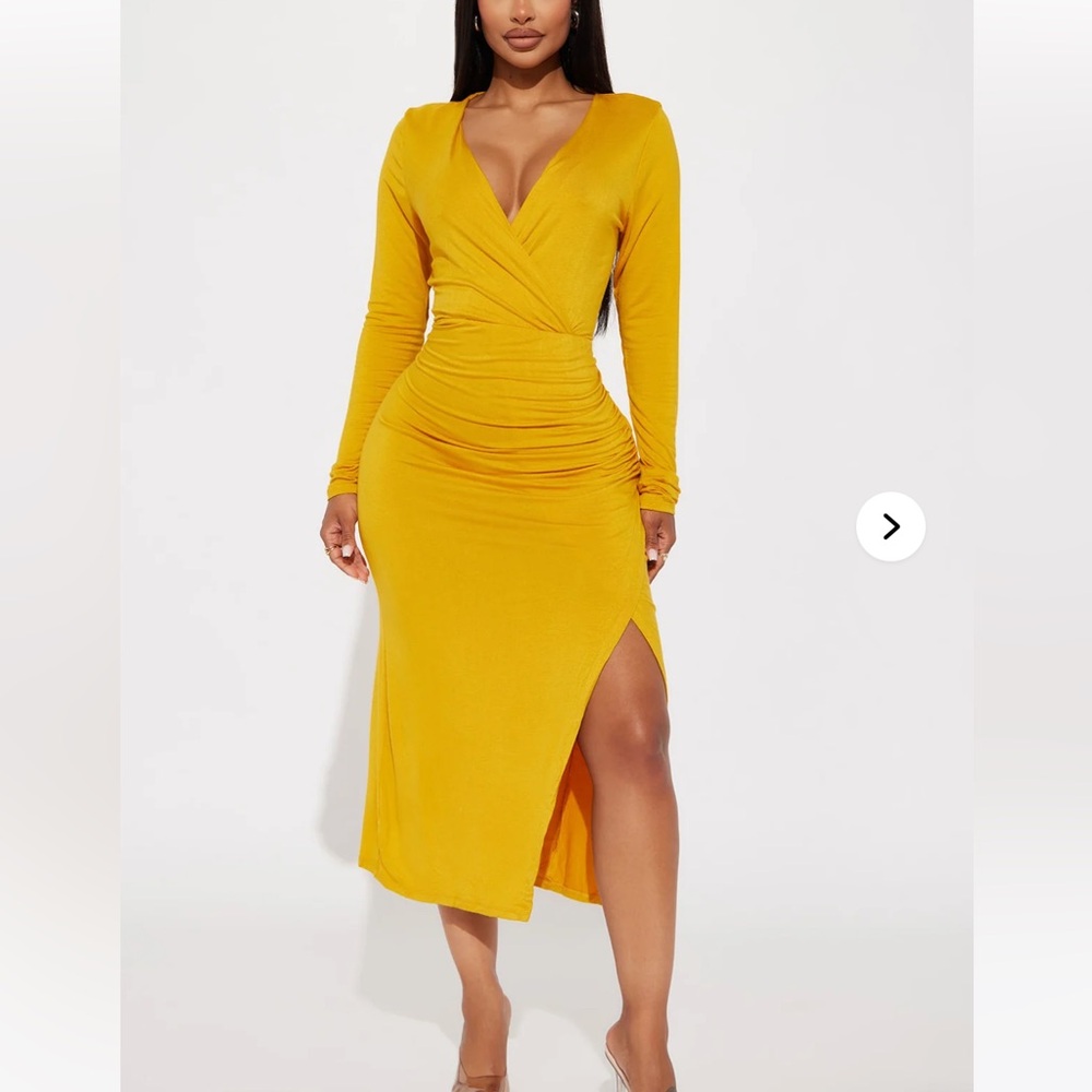 Fashion Nova Mustard Midi Dress